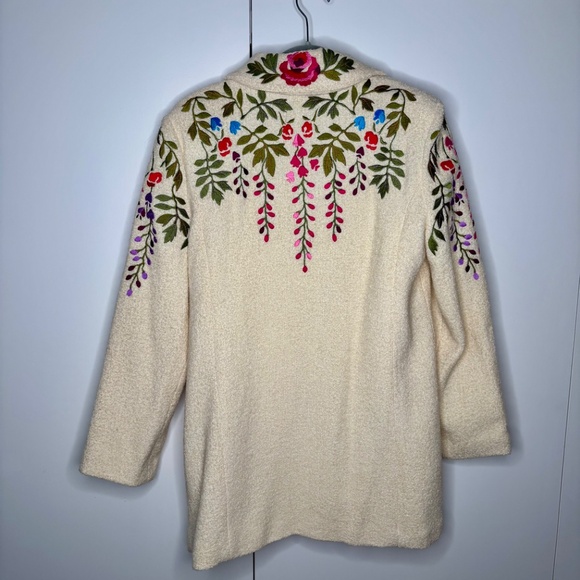 Vintage Linea by Louis Dell'Olio Ivory Coat Floral Embroidery Lined - Size M - Picture 3 of 5